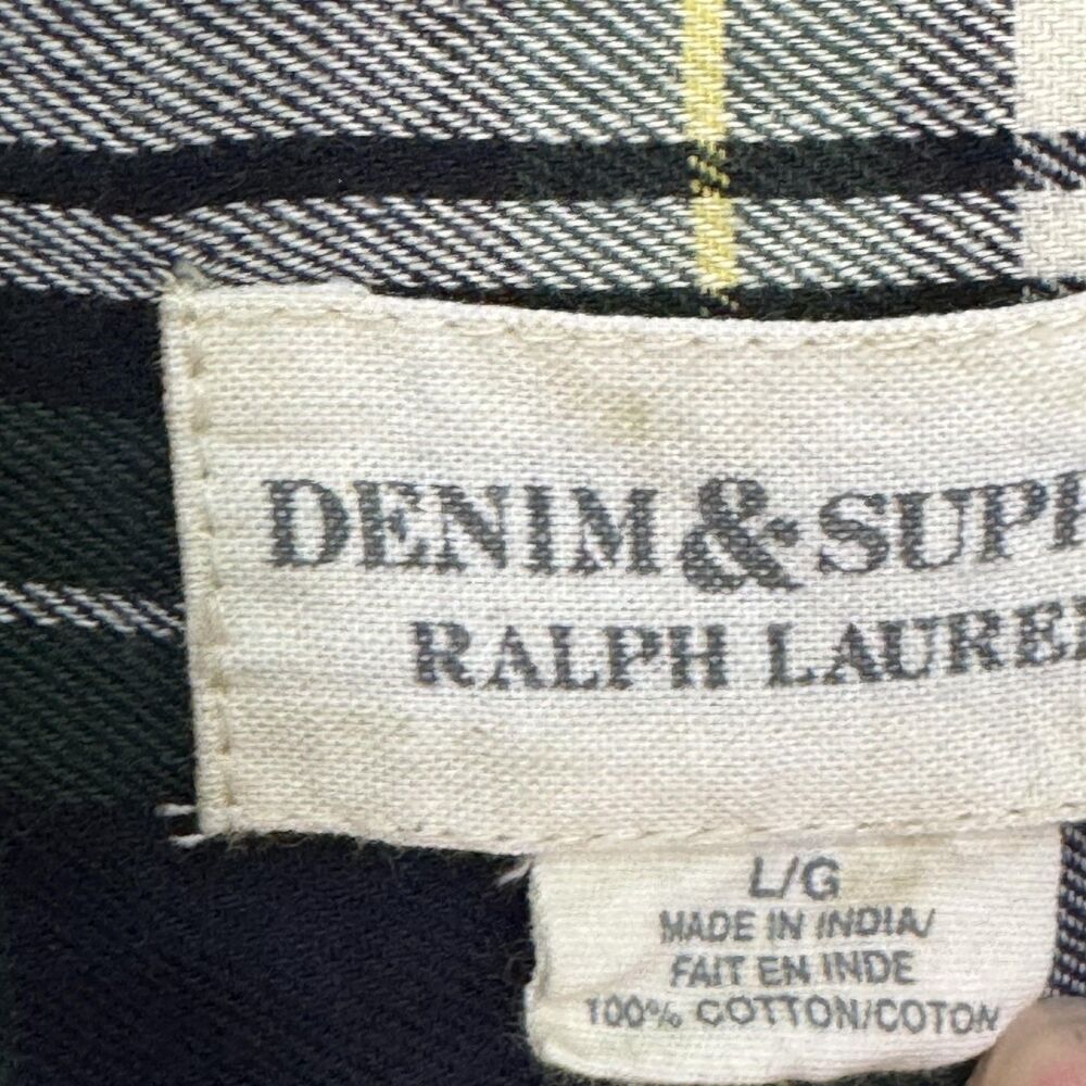Denim & Supply Ralph Lauren Shirt Womens Large Green Plaid Flannel Cotton - Picture 3 of 6
